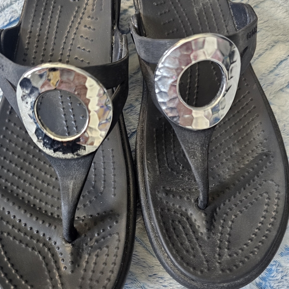 Crocs Black Sandals with Silver Accents - Picture 2 of 3